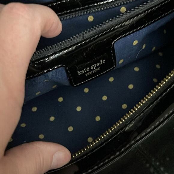 Kate Spade Black Suede and Patent Leather Vintage Satchel Handbag 12"x5"x7" - Picture 7 of 8